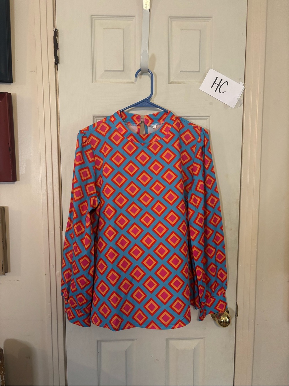 Bright Geometric Long Sleeve Top - Turquoise & Pink